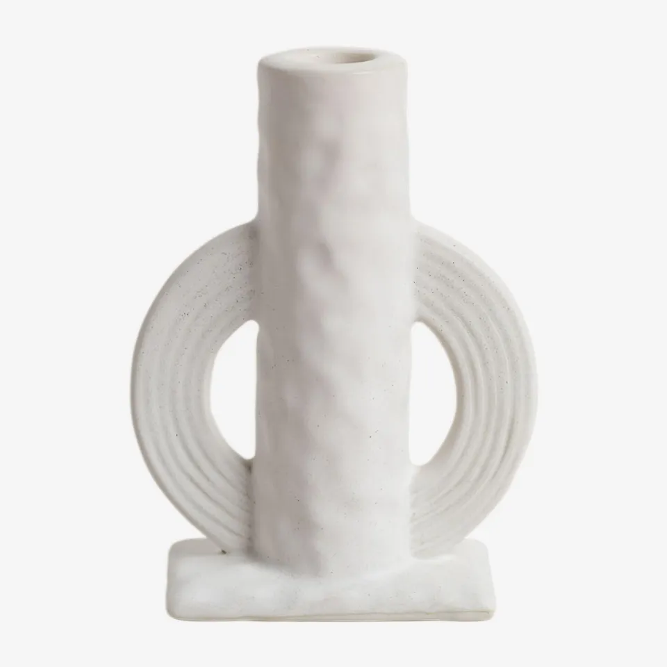 Sklum Trond Portacandele Ceramica Bianco 15 cm