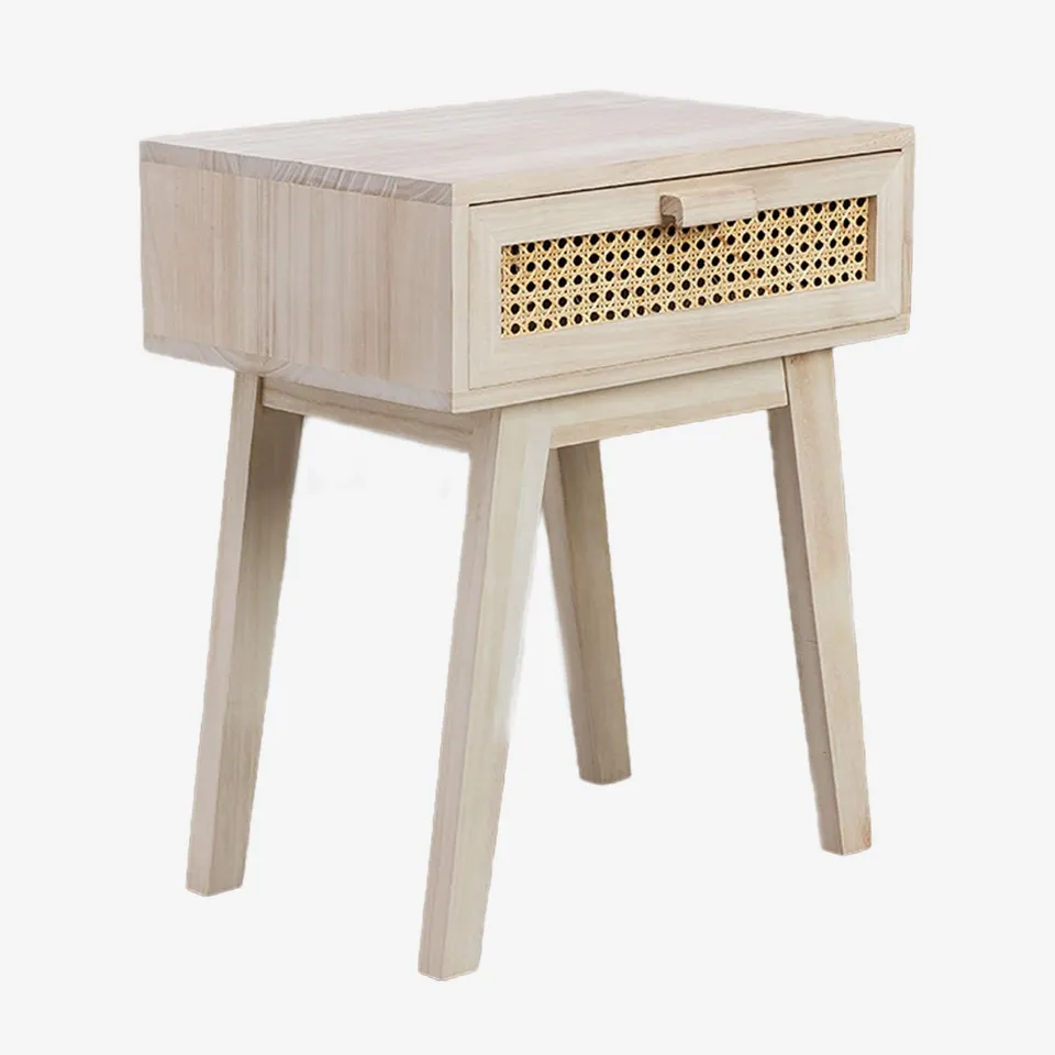 Sklum Ralik Design Comodino Legno con Cassetto Rattan
