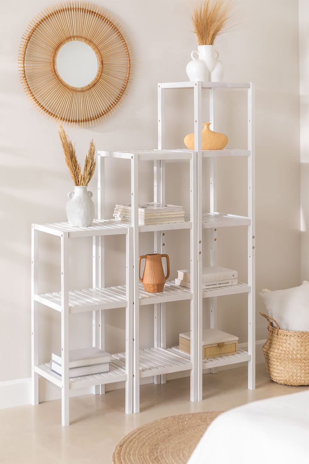 Sklum Zarak scaffale bambù bianco legno 145,5 cm
