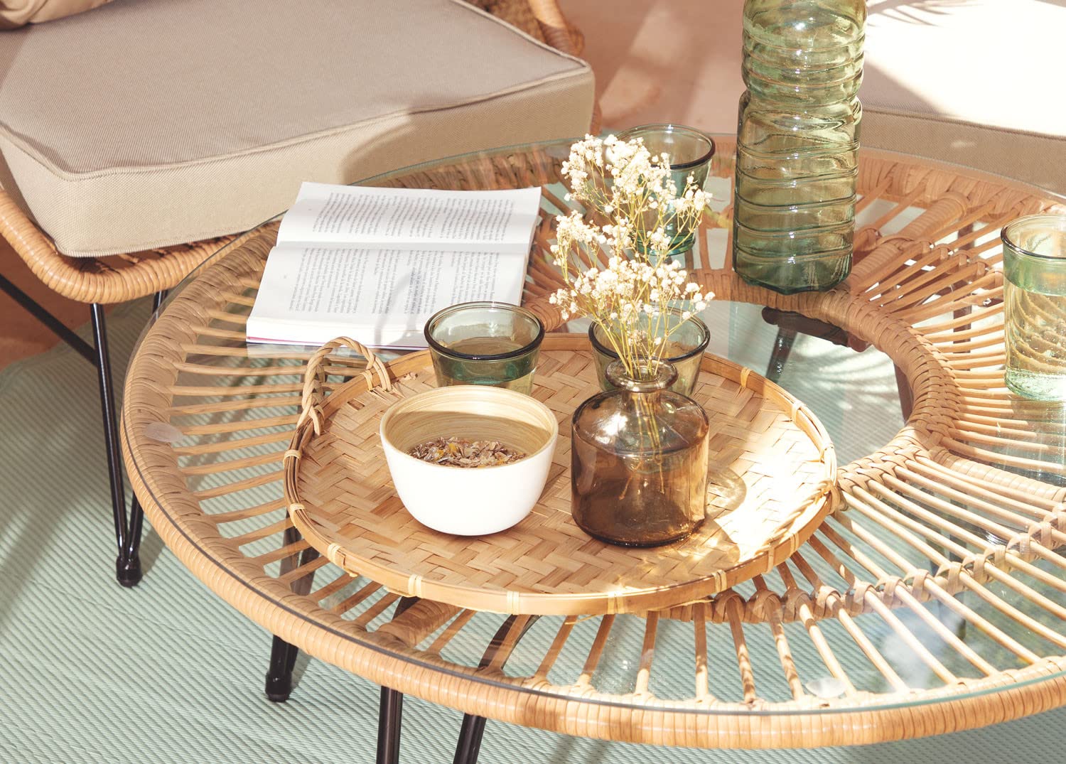 Sklum Kuman tavolino giardino rotondo rattan naturale Ø90 cm