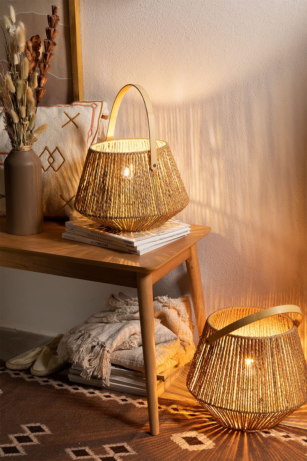 Sklum Milei set 2 lampade tavolo carta intrecciata naturale