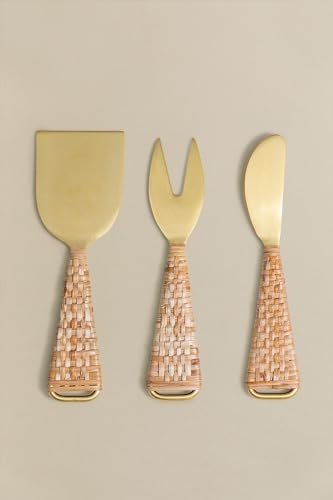 Sklum Bardi set 3 posate formaggio dorate rattan