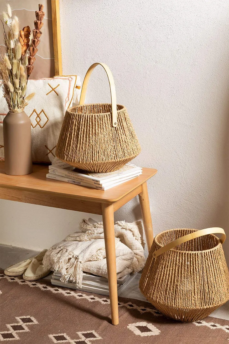 Sklum Milei set 2 lampade tavolo carta intrecciata naturale