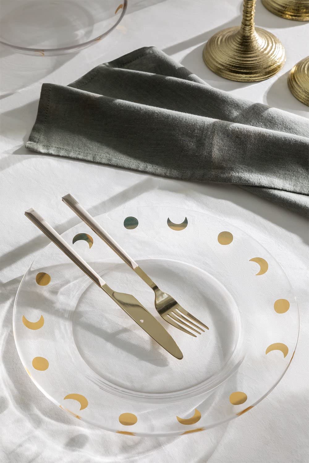 Sklum Exton set 4 piatti piani in vetro oro