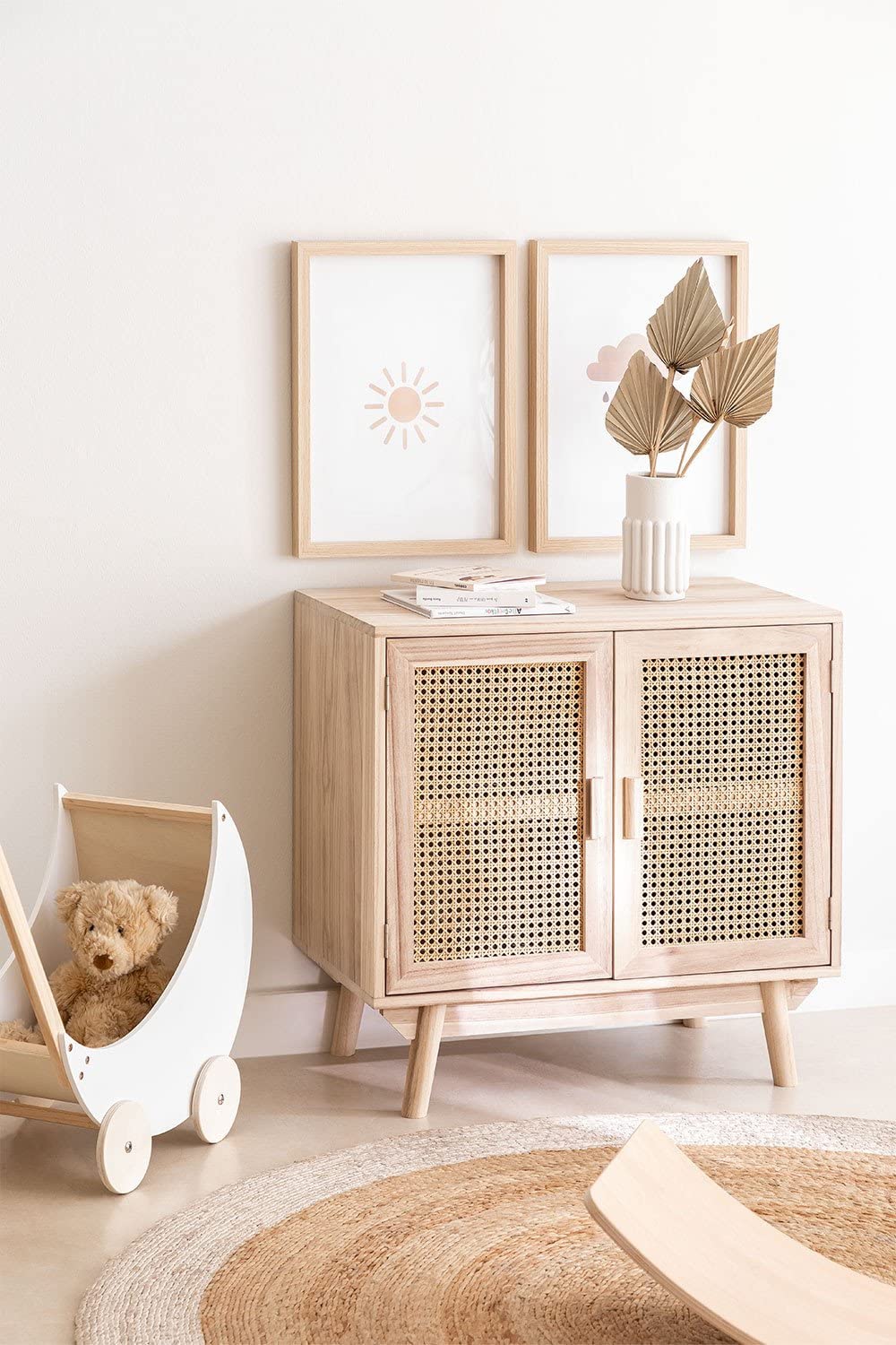 Sklum Ralik credenza legno naturale 67 cm rattan