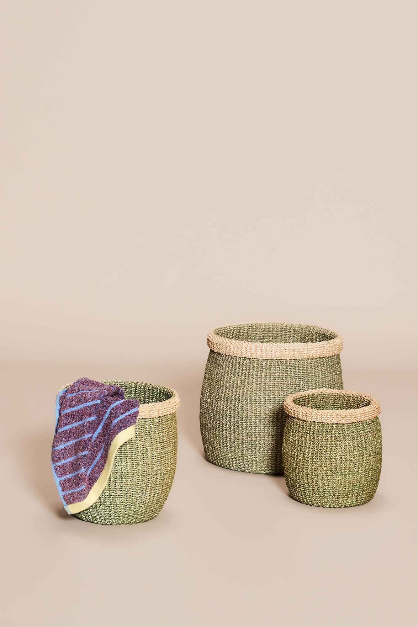 Bambua Moss cesti verde naturale set 3 pezzi in abaca