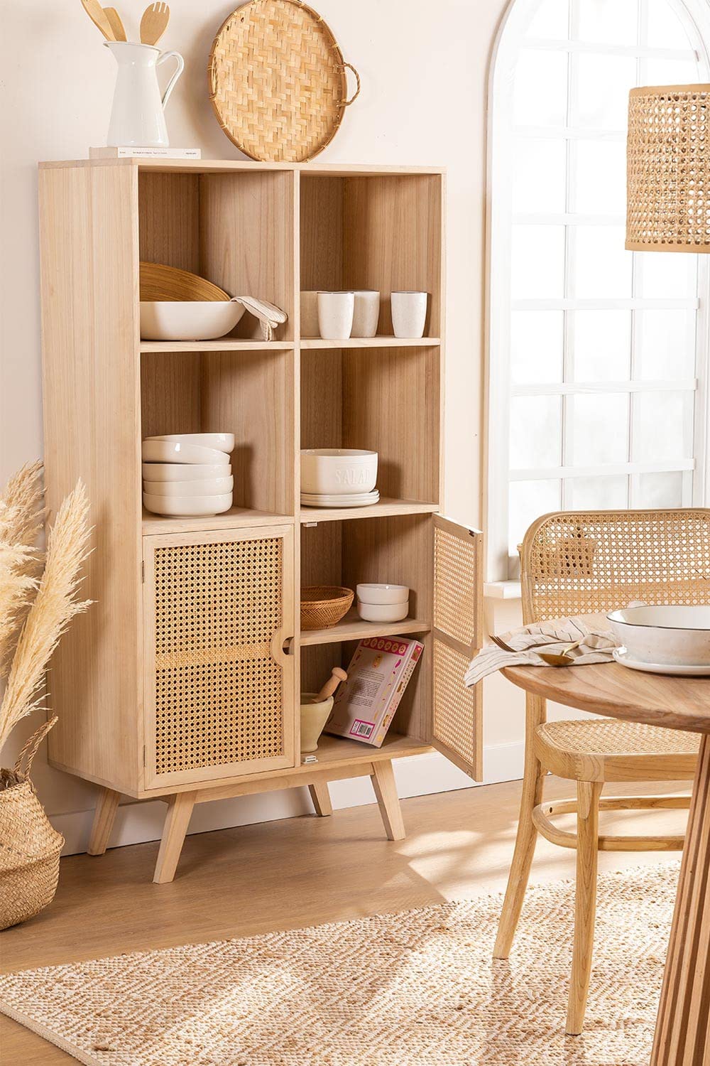 Sklum Ralik Style credenza alta legno naturale rattan