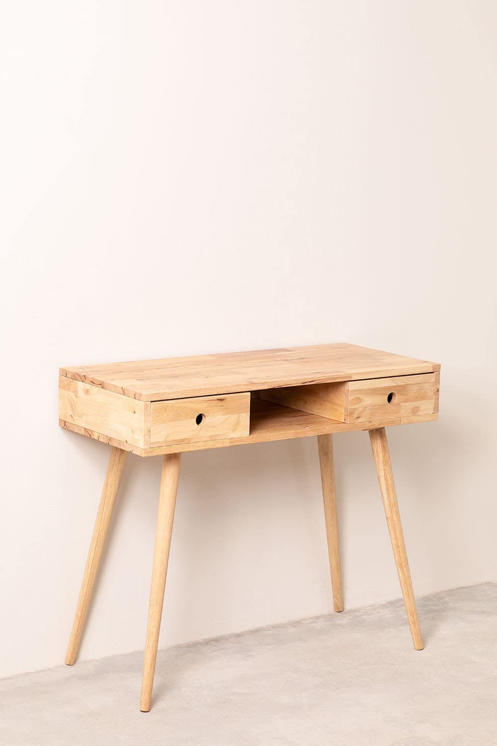 Sklum Arlan Scrivania in Legno Naturale 90x40 cm 2 Cassetti