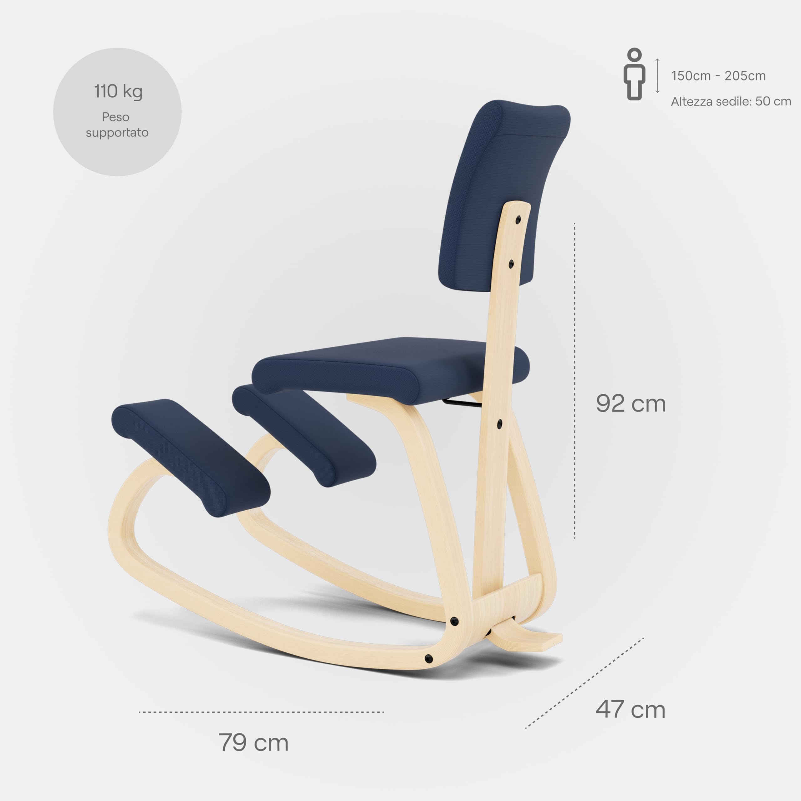 Varier Variable Plus sedia con schienale naturale blu