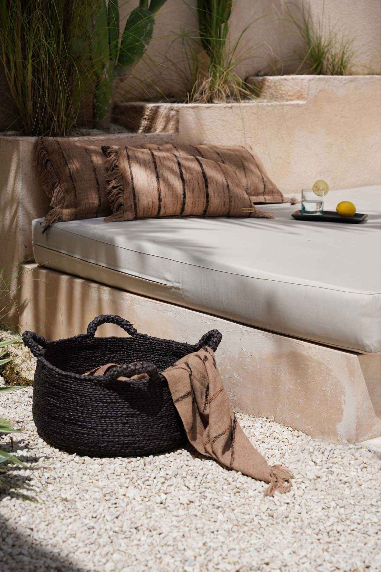 Bambua S'il Vous plaid beige nero in cotone