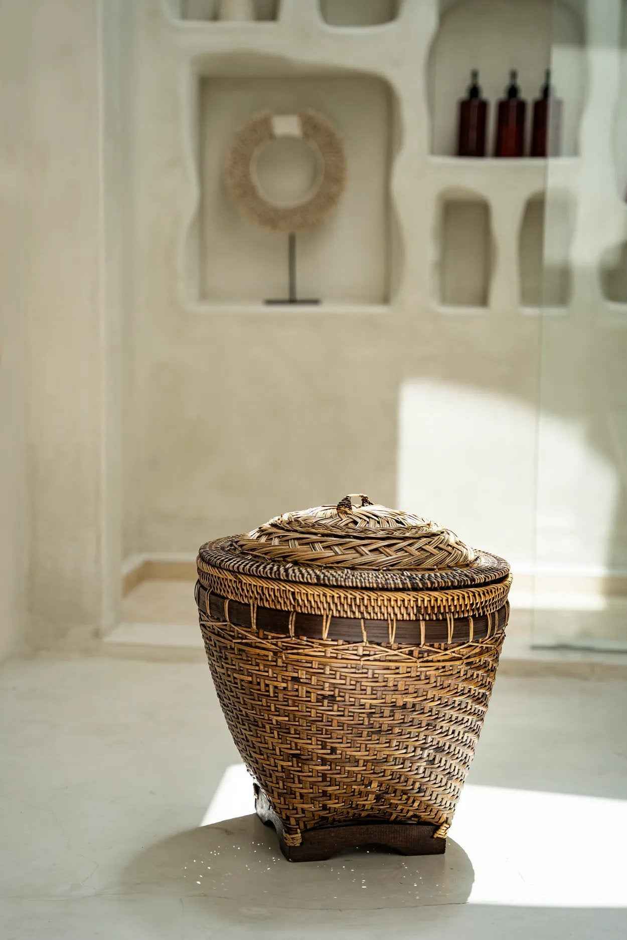 Bambua Colonial cesta rattan marrone naturale taglia L
