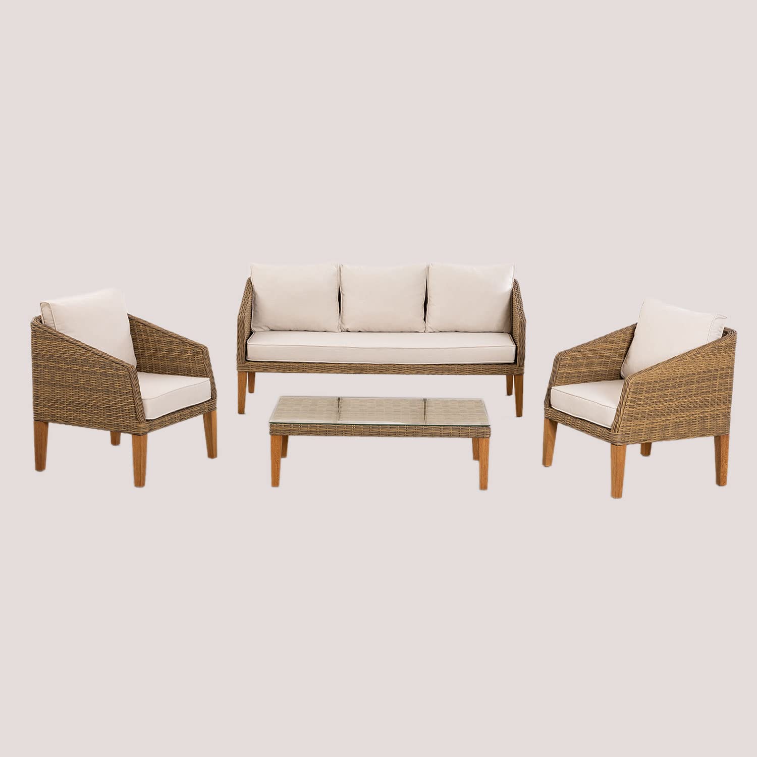 Sklum Denver set giardino rattan marrone 4 pezzi