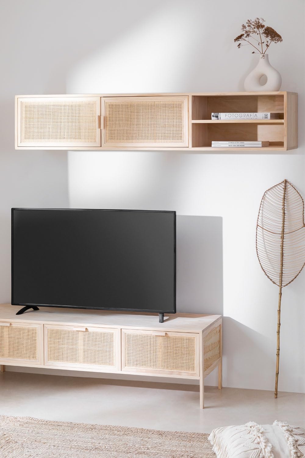Sklum Reyna mobile TV sospeso legno 150 cm rattan