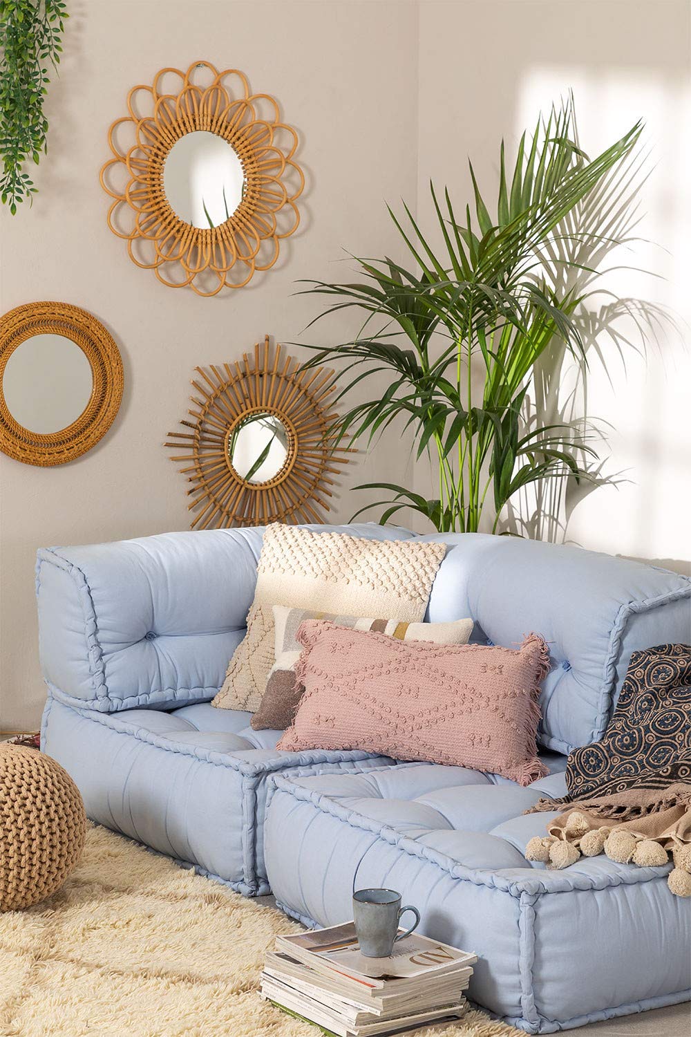 Sklum Krayo Specchio Rotondo in Rattan 60 cm Naturale