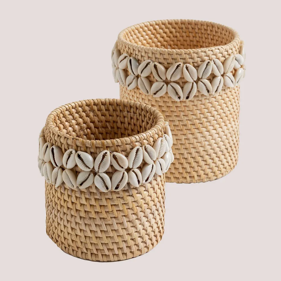 Sklum Ytilus set 2 cestini rattan naturale conchiglie