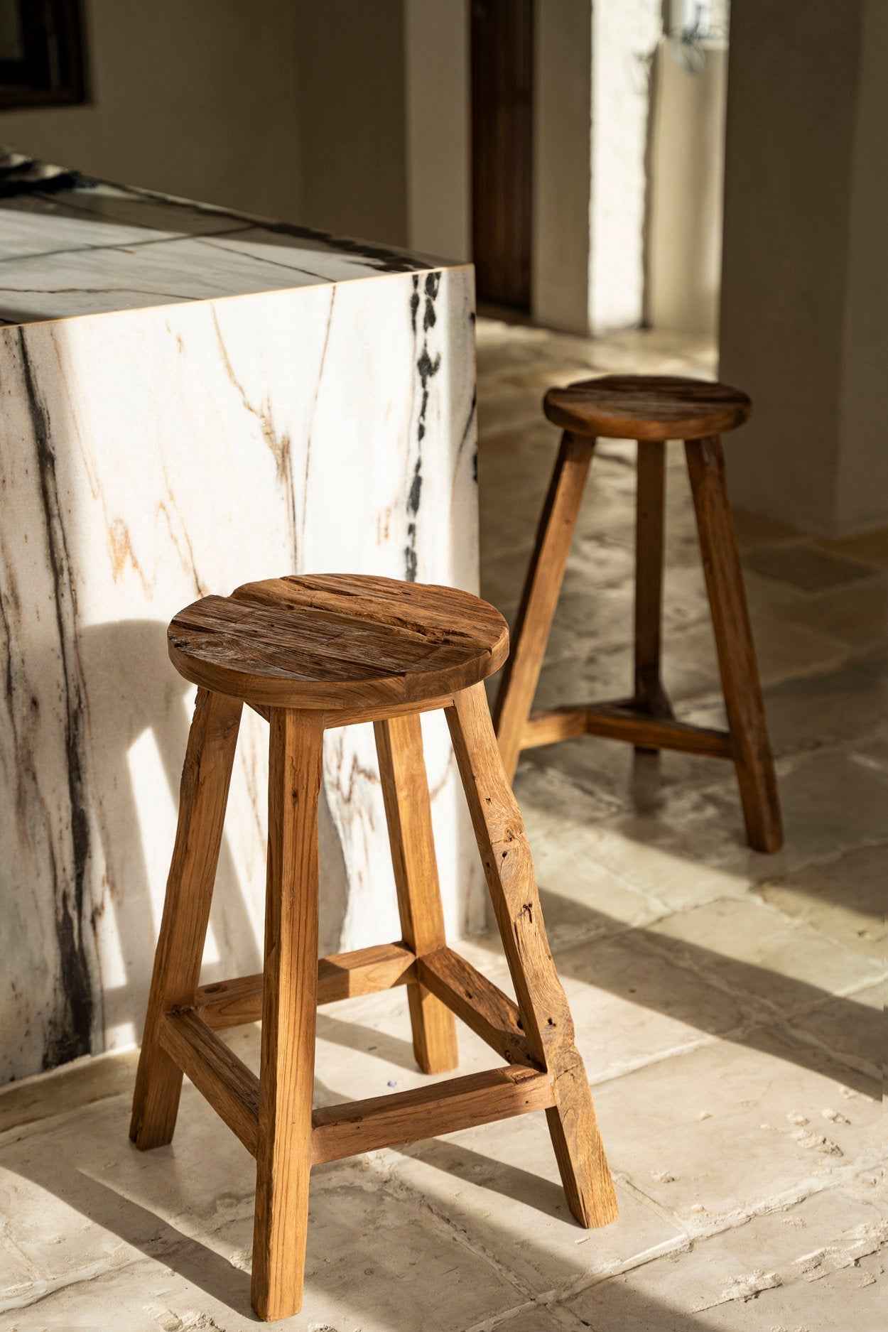 Bambua Shibori Sgabello Bar Natural Legno Teak