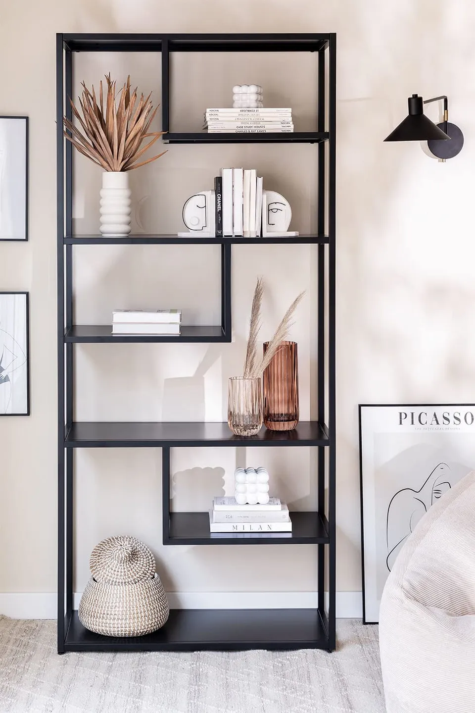 Sklum Thura libreria nera in acciaio 190 cm