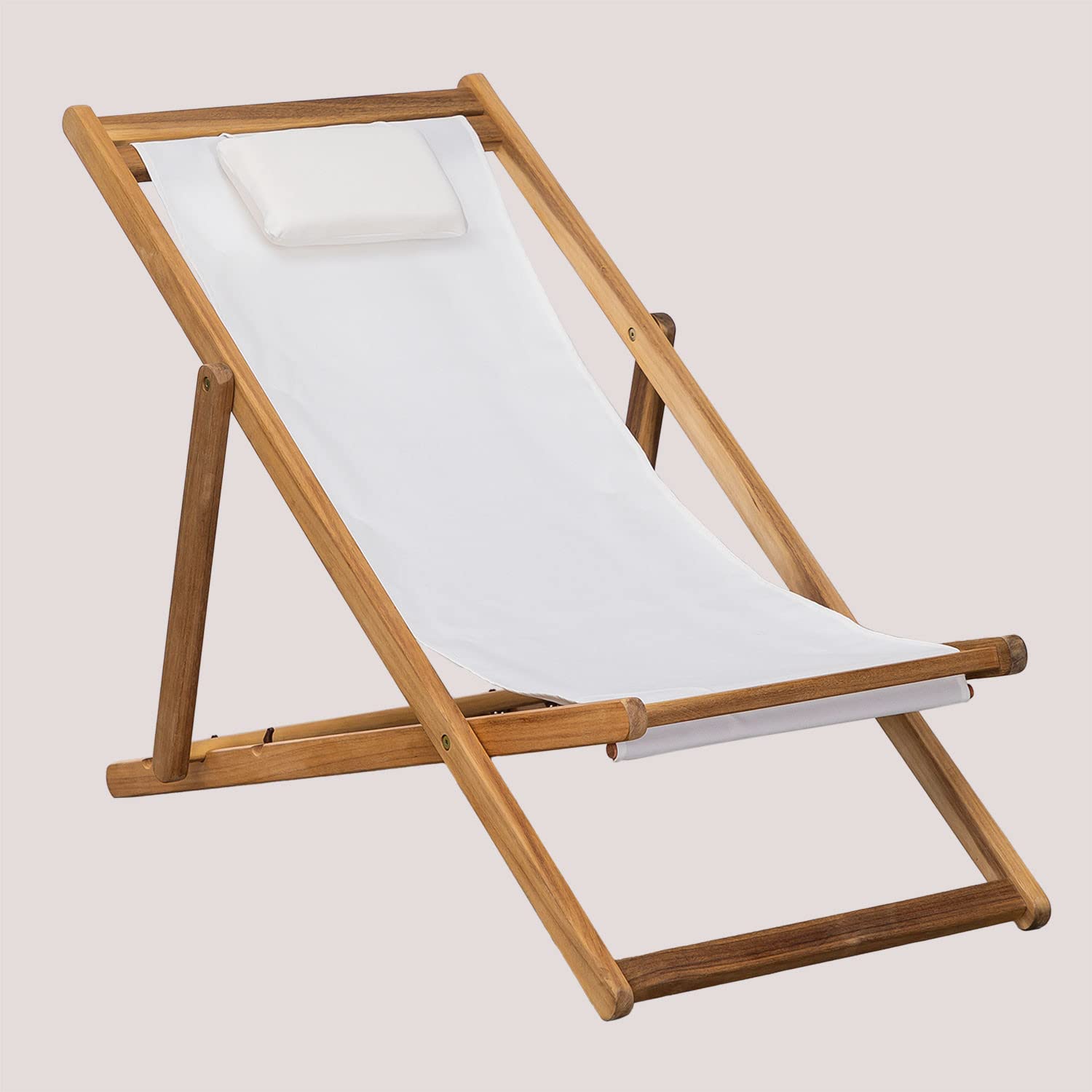 Sklum Kardis Sdraio Pieghevole Legno Bianco Antico con Cuscino
