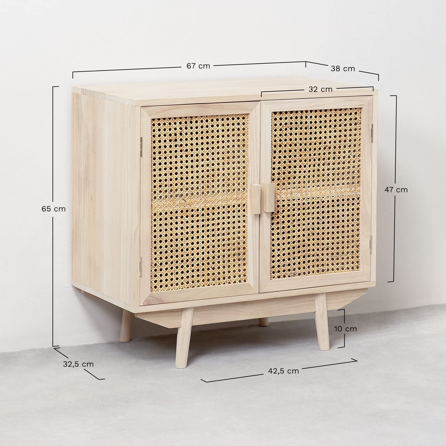 Sklum Ralik credenza legno naturale 67 cm rattan