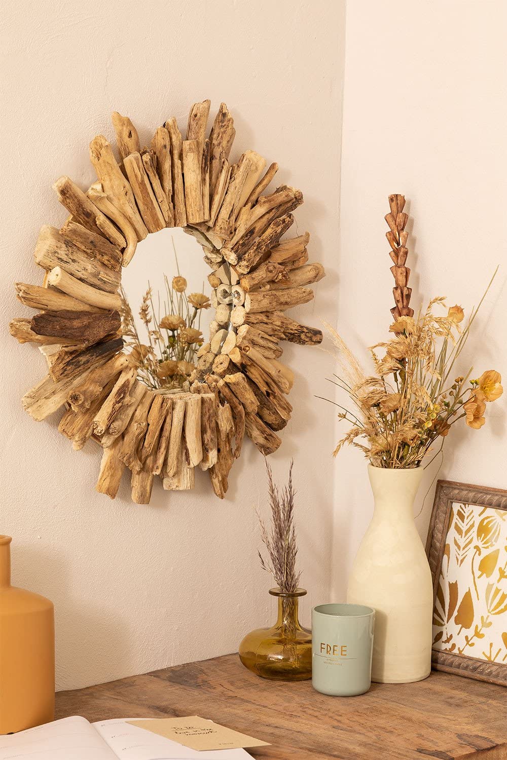 Sklum Laki Specchio Rotondo Ø50 cm Legno Naturale Riciclato