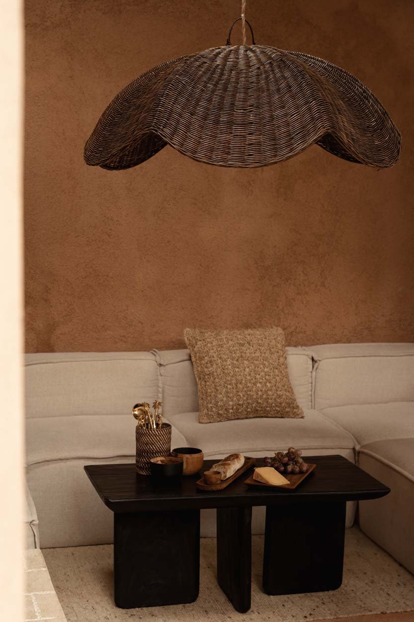 Bambua Wave Sospensione Noce Scuro L in rattan