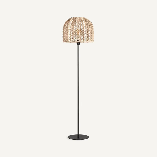 Bambua Plissé piantana in rattan con stelo nero