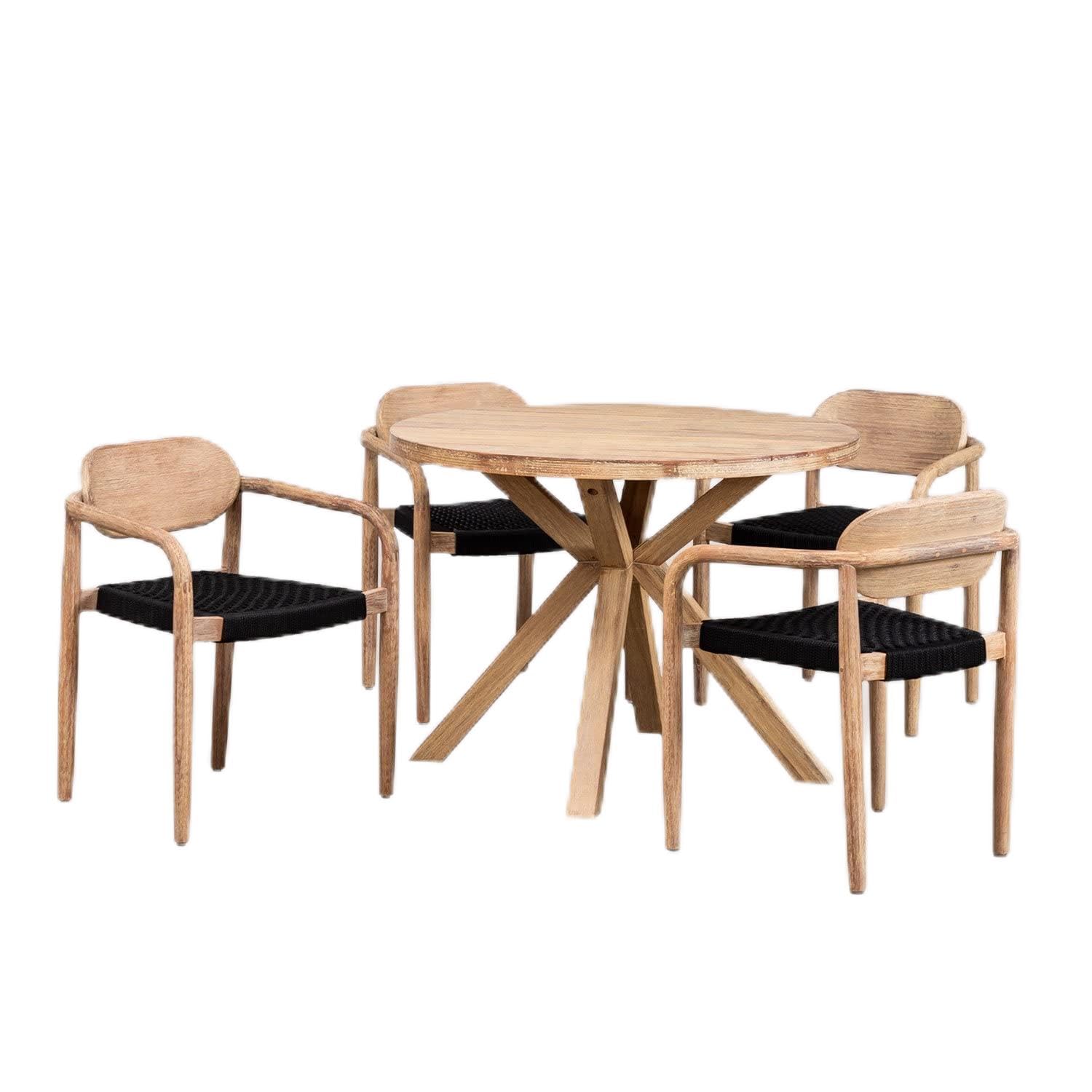 Sklum Naele Set Tavolo Rotondo 100 cm + 4 Sedie Eucalipto