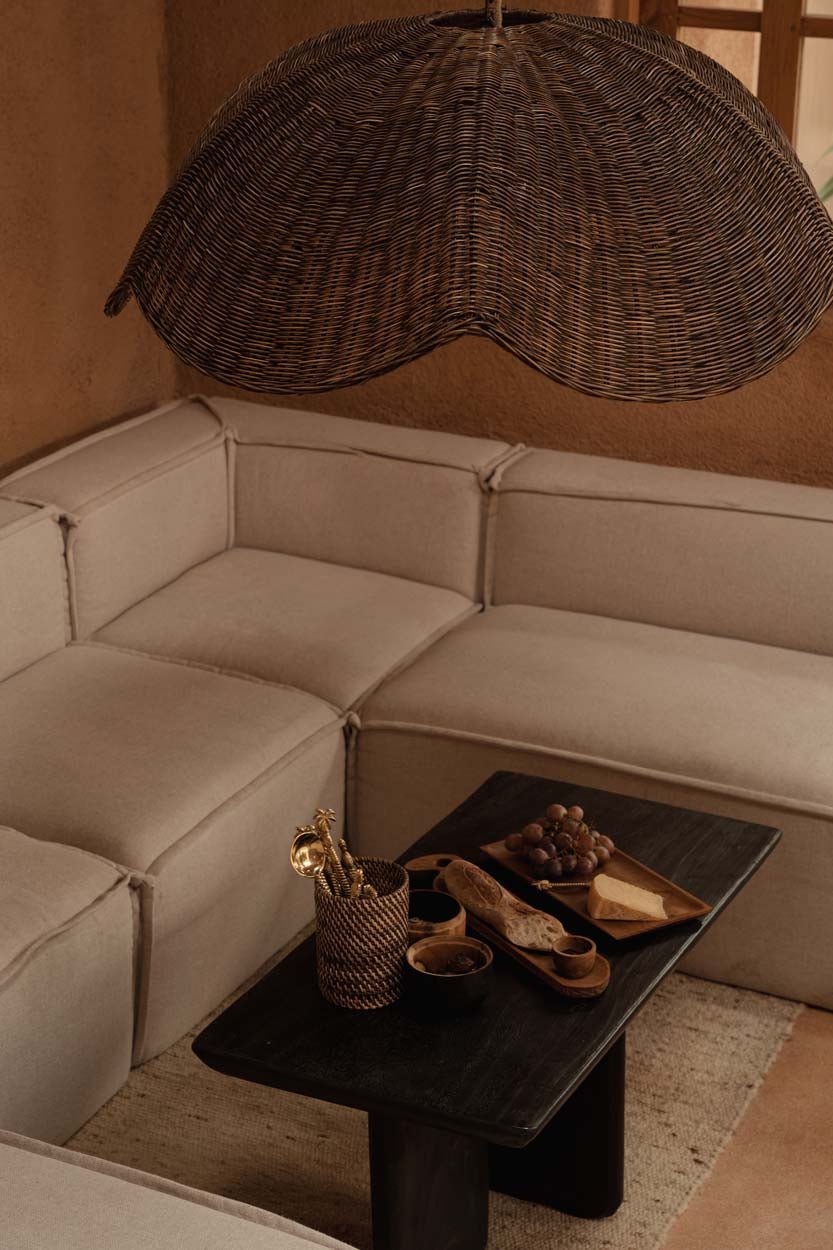 Bambua Wave Sospensione Noce Scuro L in rattan