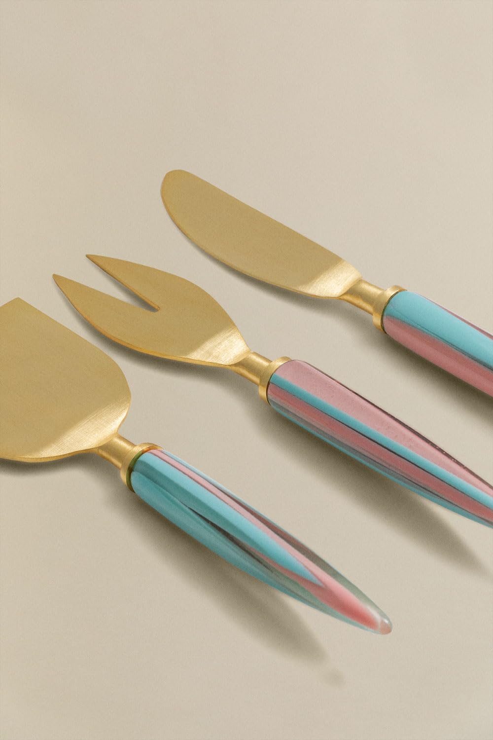 Sklum Matge Set 3 Coltelli Formaggio Dorato Acciaio