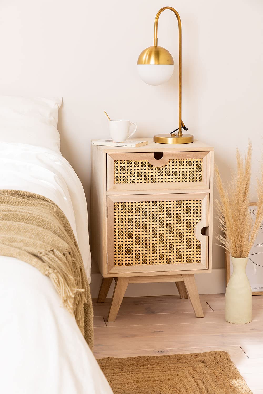 Sklum Ralik comodino legno naturale rattan 72,5 cm