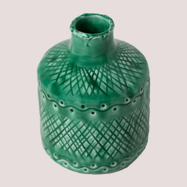 Sklum Ayon vaso decorativo ceramica verde smeraldo 16 cm
