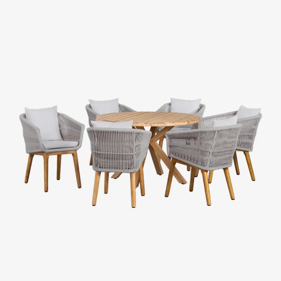 Sklum Naele Barker set tavolo rotondo 120 6 sedie eucalipto