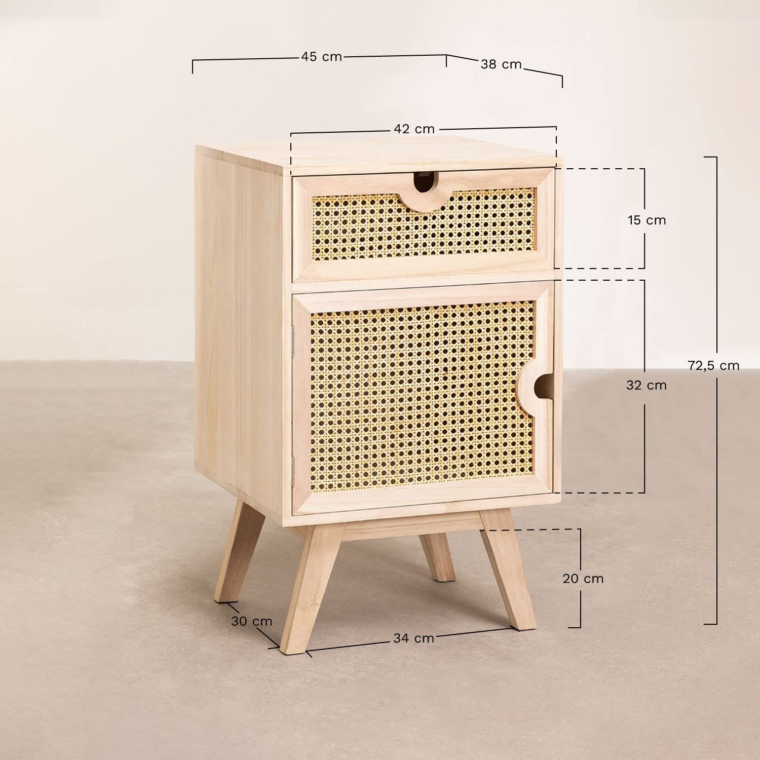 Sklum Ralik comodino legno naturale rattan 72,5 cm