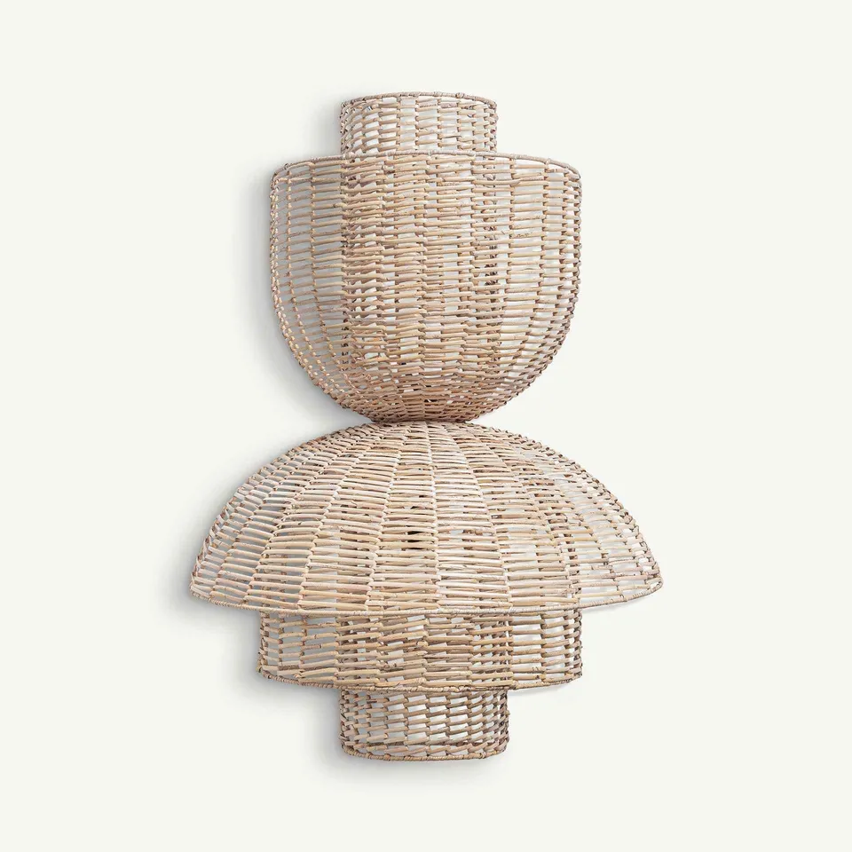 Bambua Plissé applique da parete rattan doppia luce