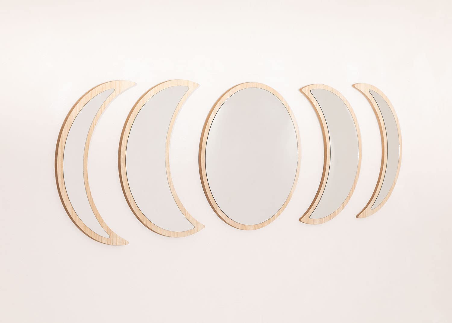 Sklum Estel specchi da parete 5 pezzi legno naturale fasi lunari