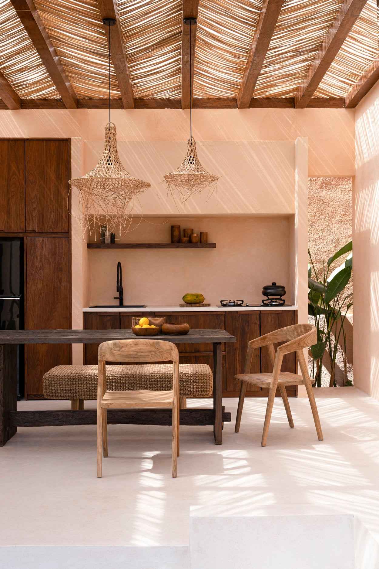 Bambua Teluk sedia da pranzo legno teak riciclato