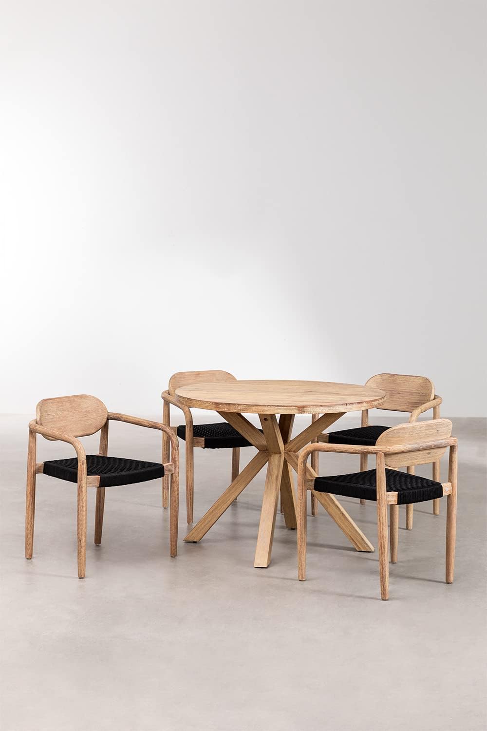 Sklum Naele Set Tavolo Rotondo 100 cm + 4 Sedie Eucalipto