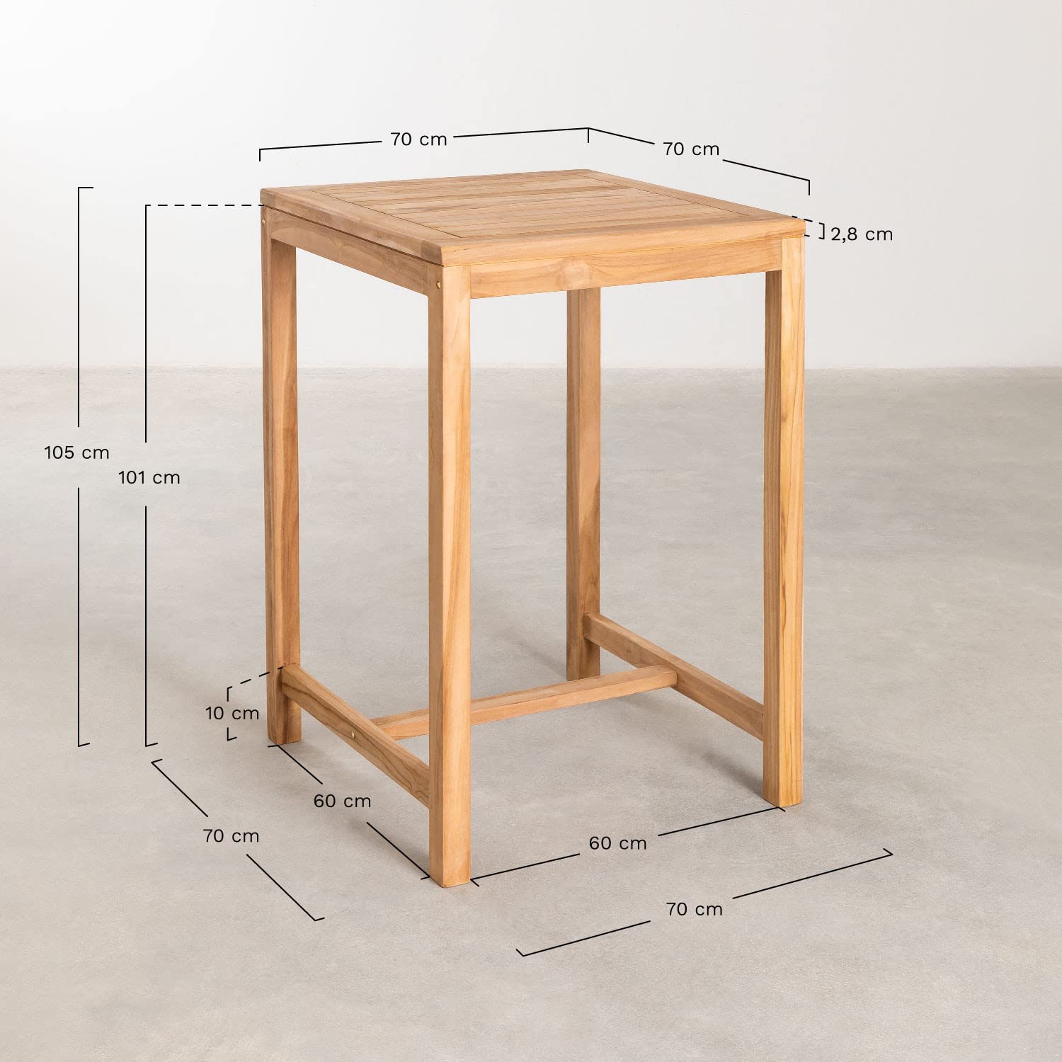 Sklum Pira tavolo alto 70x70 cm legno teak 105 cm