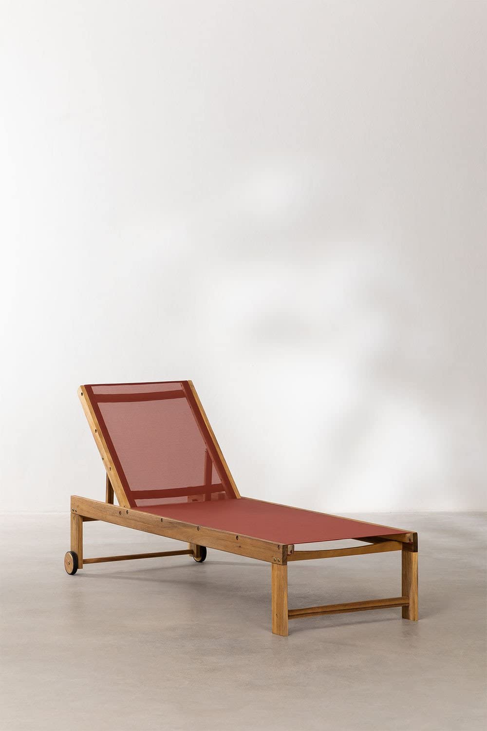Sklum Valerys Lettino Reclinabile Legno Tetto Rosso con Ruote