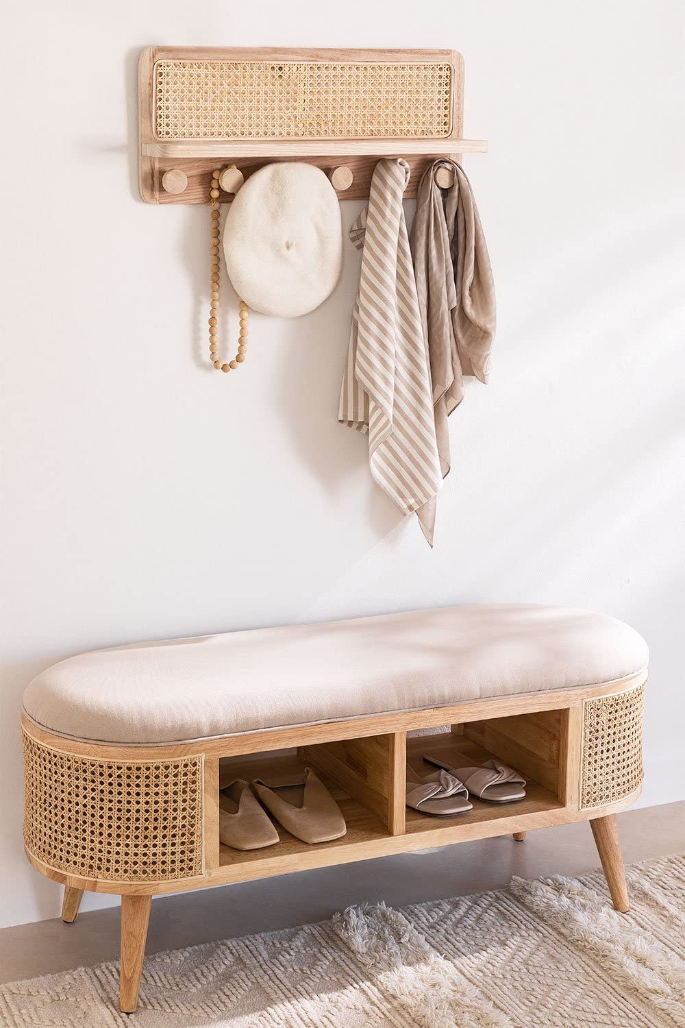 Sklum Icon panca contenitore 111 cm in betulla e rattan