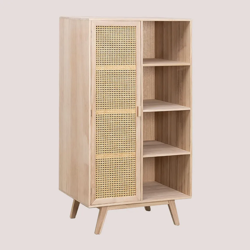 Sklum Ralik armadio 1 anta in legno naturale con rattan
