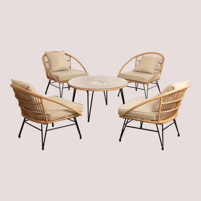 Sklum Kuman set giardino 5 pezzi marrone in rattan