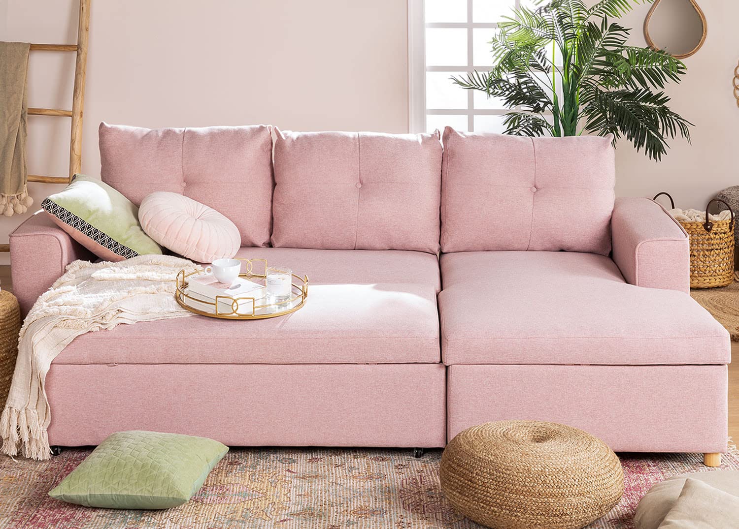 Sklum Calvin Divano Letto Chaise Longue 3 Posti Rosa