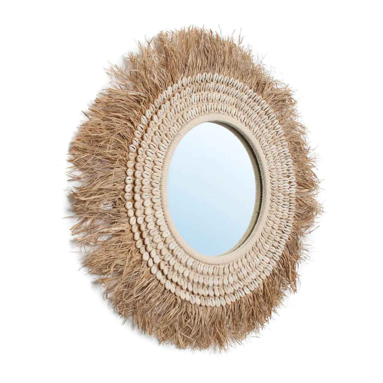 Bambua Raffia Cowrie specchio bianco naturale rafia