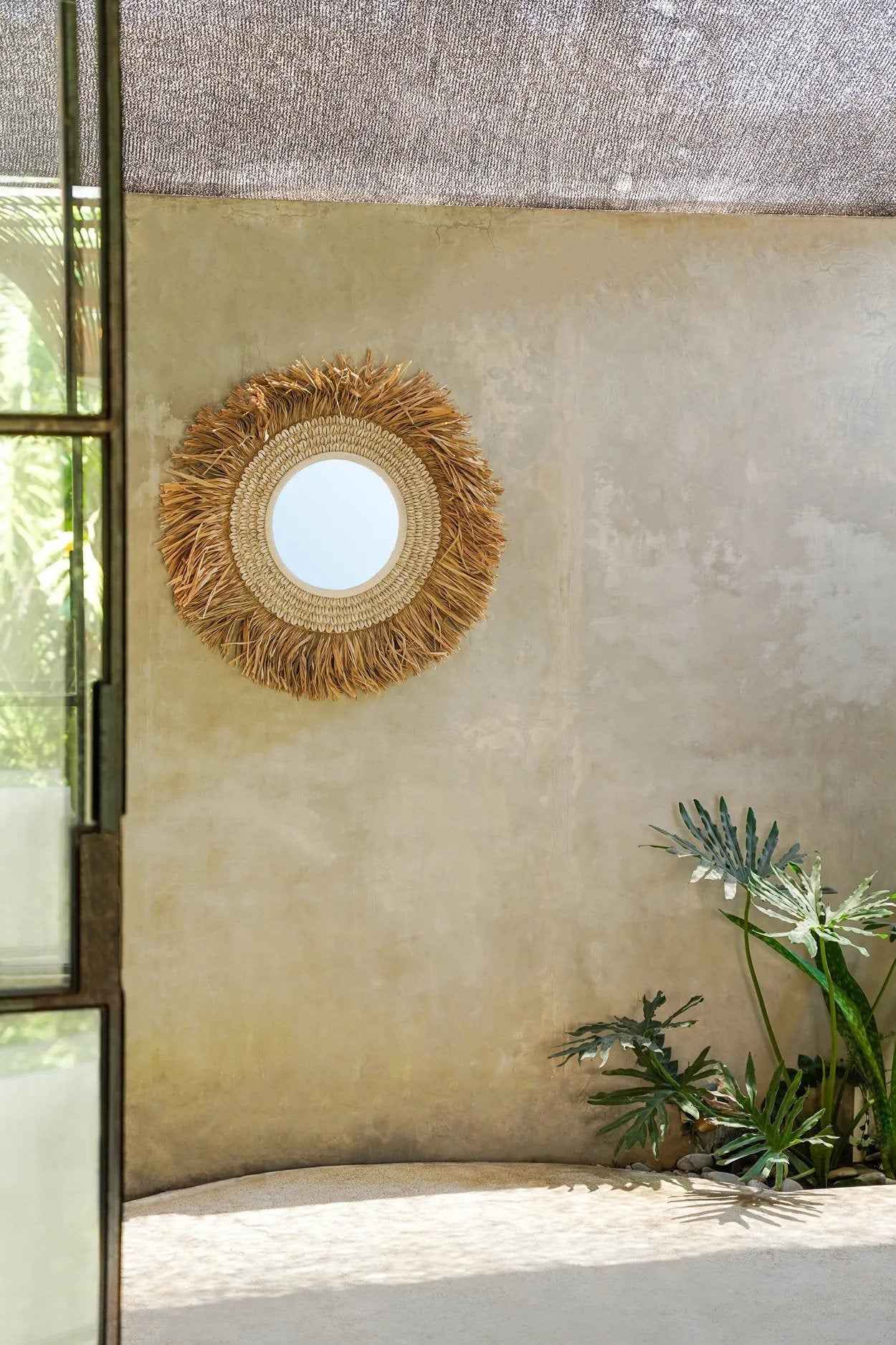 Bambua Raffia Cowrie specchio bianco naturale rafia