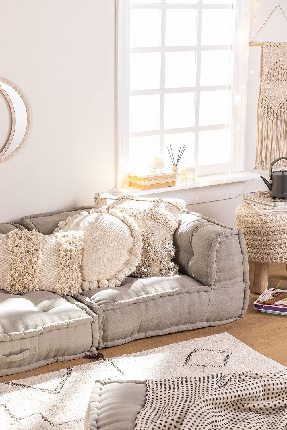 Sklum Dhel pouf divano grigio ghiaccio cotone