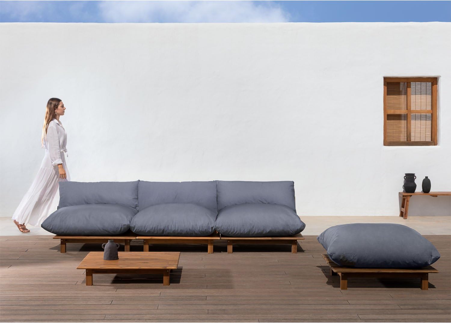 Sklum Brina set giardino modulare reclinabile 3 pezzi acacia