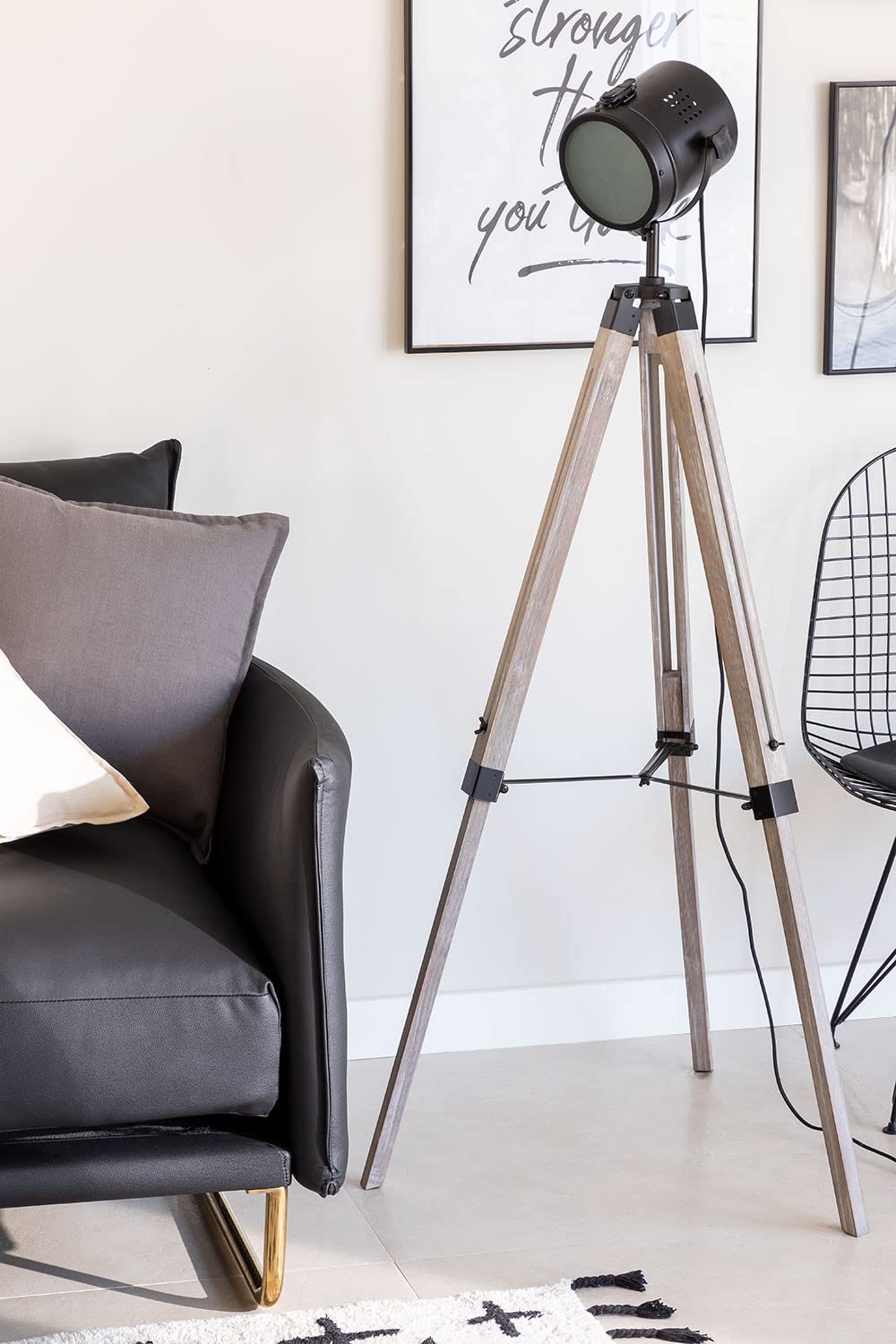 Sklum Zousc lampada da terra nero naturale in legno