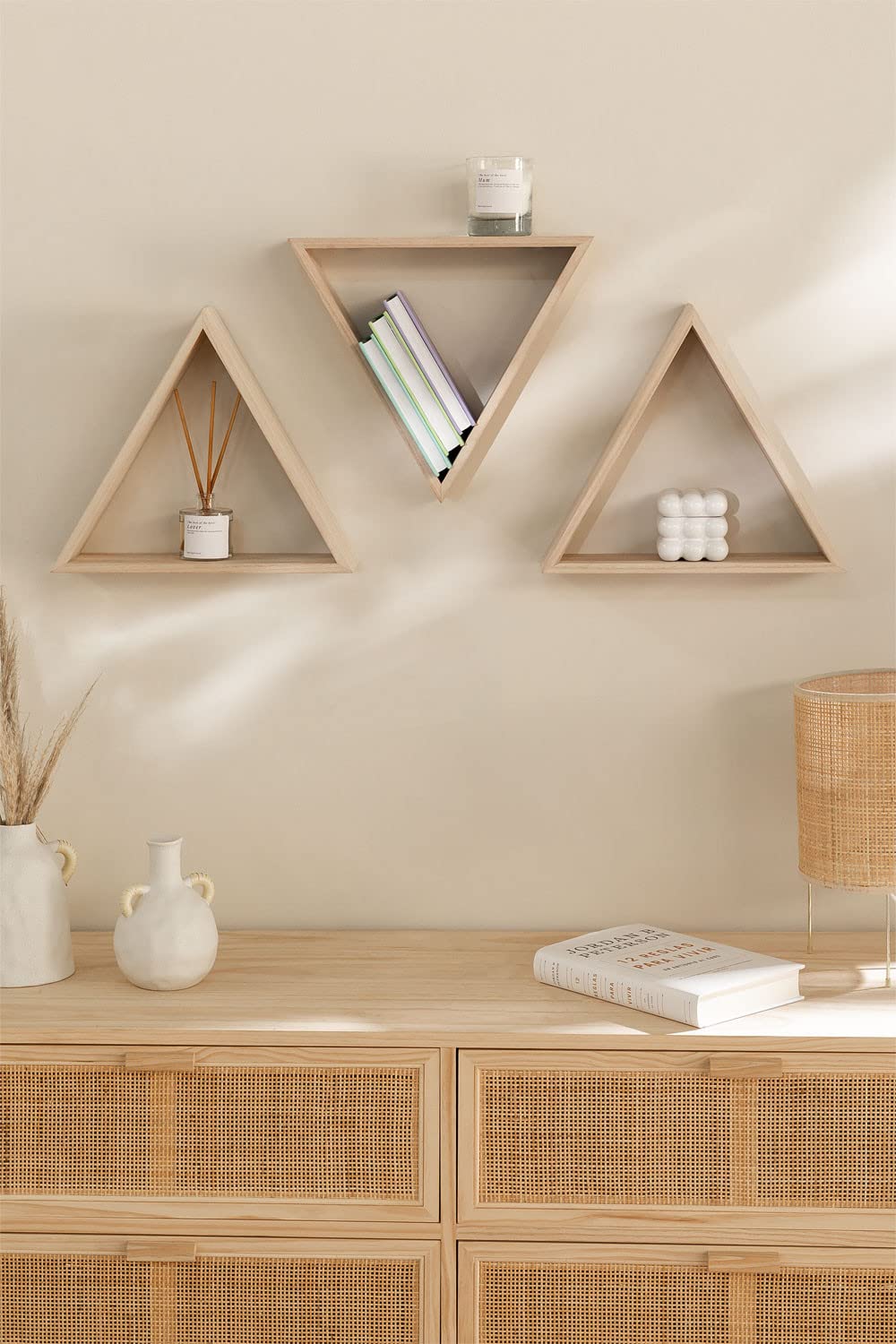 Sklum Savinna Set 3 Mensole Parete Legno Triangolari Natural