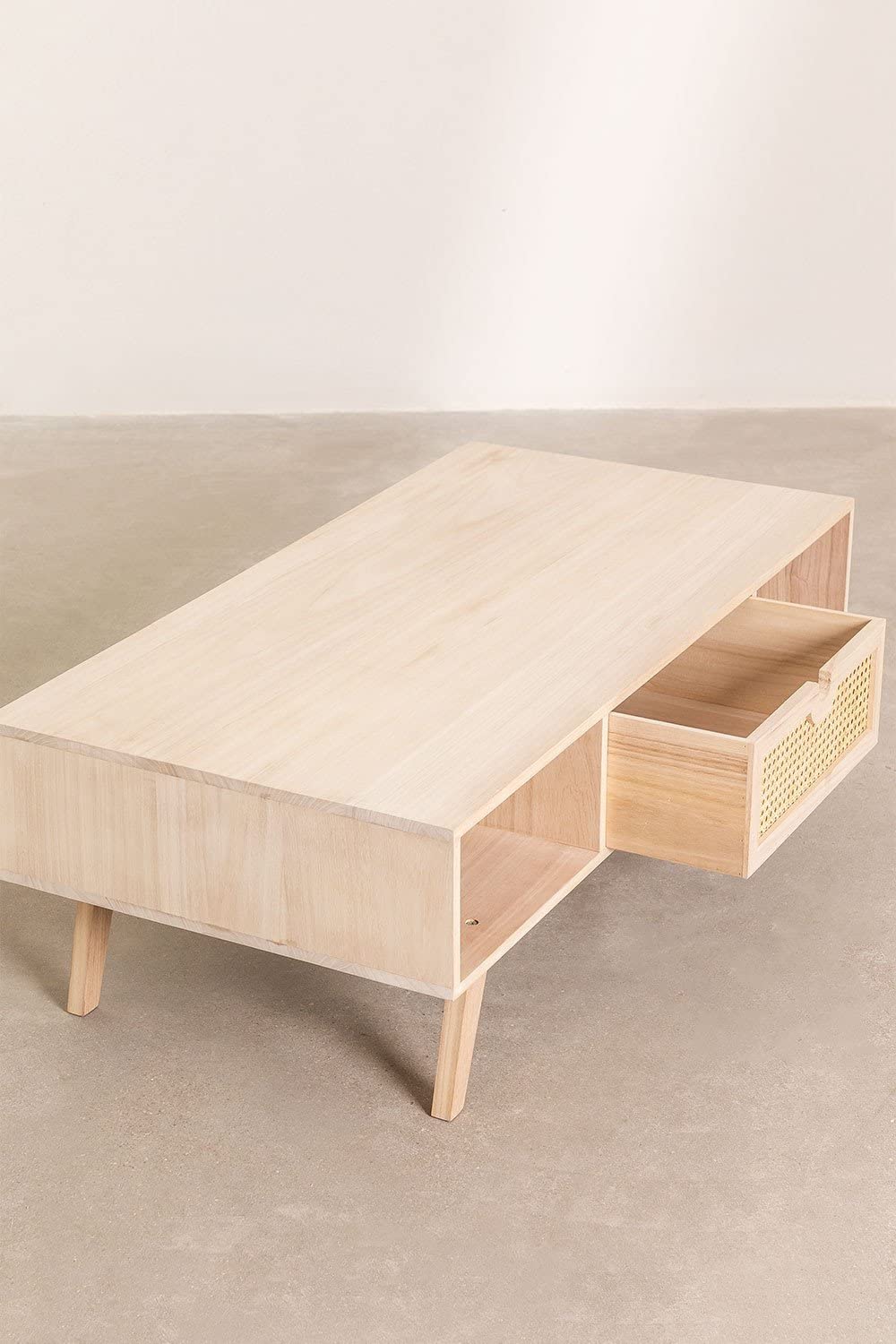 Sklum Ralik Style Tavolino Legno 120 cm Cassetto Rattan